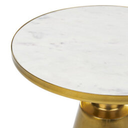 Wyld And Coco Modern Glam Side Table - White Marble Top, Matte Gold Metal Base, 35Cm Round - thumbnail 3