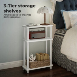 Slim Side Table 3 Tier Narrow Sofa End Table Bedside Storage Stand White - thumbnail 4