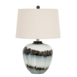 Hill Interiors Midnight Shadows Table Lamp With Linen Shade - Glass - L40 X W40 X H61 Cm - Black - thumbnail 1
