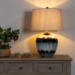 Hill Interiors Midnight Shadows Table Lamp With Linen Shade - Glass - L40 X W40 X H61 Cm - Black - thumbnail 4