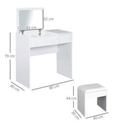 Homcom Dressing Table Set With Flip-Up Mirror Padded Stool Sliding Drawer White - thumbnail 3