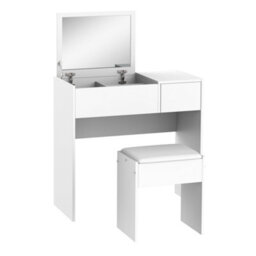 Homcom Dressing Table Set With Flip-Up Mirror Padded Stool Sliding Drawer White - thumbnail 2