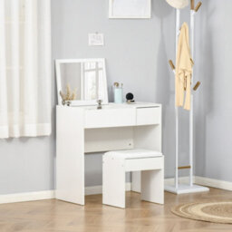 Homcom Dressing Table Set With Flip-Up Mirror Padded Stool Sliding Drawer White - thumbnail 1