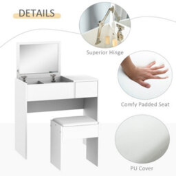Homcom Dressing Table Set With Flip-Up Mirror Padded Stool Sliding Drawer White - thumbnail 6