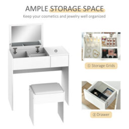 Homcom Dressing Table Set With Flip-Up Mirror Padded Stool Sliding Drawer White - thumbnail 5