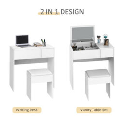 Homcom Dressing Table Set With Flip-Up Mirror Padded Stool Sliding Drawer White - thumbnail 4
