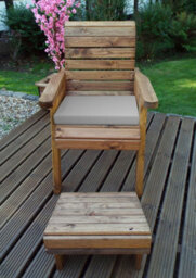 Charles Taylor Trading Charles Taylor Wooden Garden Chair Seat Lounger & Footstool & Grey Cushion