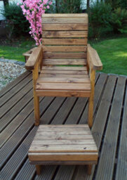 Charles Taylor Trading Charles Taylor Wooden Garden Chair Seat Lounger & Footstool & Grey Cushion - thumbnail 2