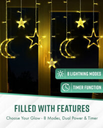 Globrite Christmas Curtain String Lights - 138 Led, Multi-Coloured Star & Moon Shapes Usb Battery Powered 8 Modes With Remote - thumbnail 3