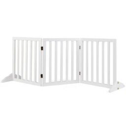 Costway Freestanding Pine Wood Dog Gate 3-Panel 61 Cm Foldable Pet Fence