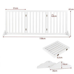 Costway Freestanding Pine Wood Dog Gate 3-Panel 61 Cm Foldable Pet Fence - thumbnail 2