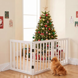 Costway Freestanding Pine Wood Dog Gate 3-Panel 61 Cm Foldable Pet Fence - thumbnail 4
