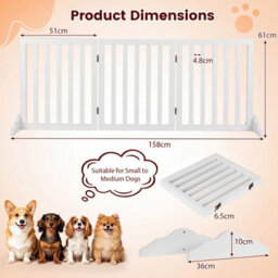 Costway Freestanding Pine Wood Dog Gate 3-Panel 61 Cm Foldable Pet Fence - thumbnail 7