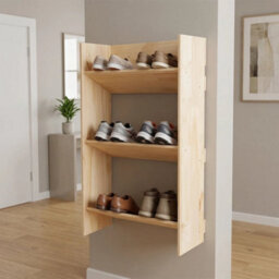 3-Tier Wall Mounted Shoe Rack Wooden Shoe Holder Storage Entryway Home Organizer - thumbnail 4