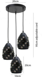 3 Way Pendant Light E27 Base 10Cm Black Metal Lightshade 95Cm Industrial Height Adjustable Ceiling Hanging Lamp For Indoor - thumbnail 3