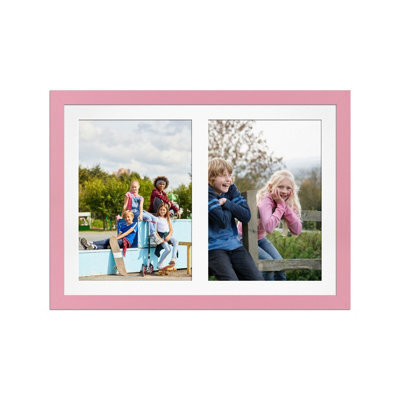 AK Frames 20X14 Pastel Pink Modern Multi Photo Frame With White Mount - Holds 2 Apertures (2X) A4 Photos - image 1