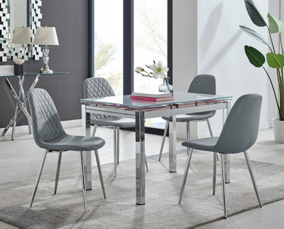 Furniturebox Uk Enna White Glass Extending Dining Table And 4 Grey Corona Silver Leg Chairs - image 1