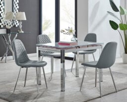 Furniturebox Uk Enna White Glass Extending Dining Table And 4 Grey Corona Silver Leg Chairs - thumbnail 1