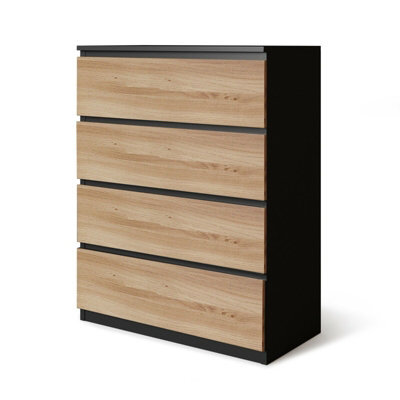 Urbn-Living Urbnliving Height 89Cm 4 Drawer Skagen Wooden Bedroom Chest Cabinet Colour Black Carcass And Oak Drawers No Handle Storage - image 1