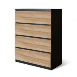Urbn-Living Urbnliving Height 89Cm 4 Drawer Skagen Wooden Bedroom Chest Cabinet Colour Black Carcass And Oak Drawers No Handle Storage