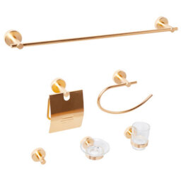 Beliani 6-Piece Bathroom Hardware Set Zaruma With Towel Bars And Hooks Gold - thumbnail 1