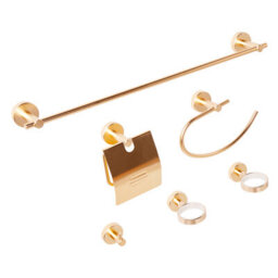 Beliani 6-Piece Bathroom Hardware Set Zaruma With Towel Bars And Hooks Gold - thumbnail 4