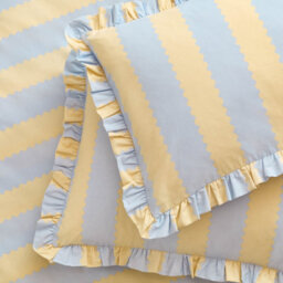 Wylder Birdie Stripe Ruffle Pillowcase Pair, Lemon/sky, 50 X 75Cm