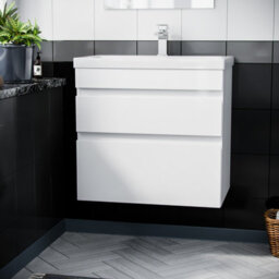 Nes Home White 600mm Pvc 2 Drawer Wall Hung Vanity Cabinet And Basin Sink Unit - thumbnail 2