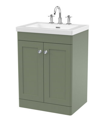 Balterley Swynnerton Traditional 2 Door Floor Standing Vanity Unit With Fireclay Basin, Satin Green, 600mm - image 1
