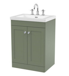Balterley Swynnerton Traditional 2 Door Floor Standing Vanity Unit With Fireclay Basin, Satin Green, 600mm - thumbnail 1