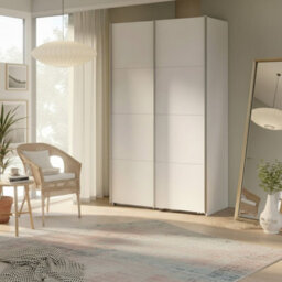 Sophistispace 120 Sliding Door Wardrobe Elegant Shaped 2 Door Bedroom Storage With Shelves Hanging Rail White - thumbnail 2