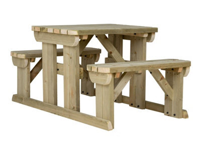 Arbor Garden Solutions Abies Wooden Picnic Bench And Table Set, Rounded Outdoor Dining Set (4Ft, Natural Finish) - image 1