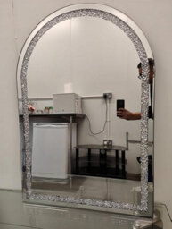 Biznest Modern Arched Wall Mount Mirror Crushed Jewel Loose Bling Diamond Edges Silver Mdf Back Crystal Glass Decor 100 X 70 Cm - thumbnail 4