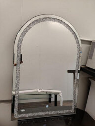 Biznest Modern Arched Wall Mount Mirror Crushed Jewel Loose Bling Diamond Edges Silver Mdf Back Crystal Glass Decor 100 X 70 Cm - thumbnail 6
