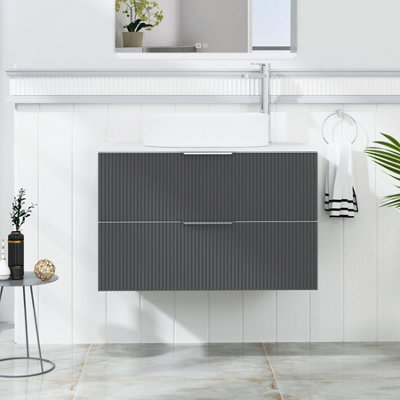 Royal Bathrooms Evora 800mm Graphite Grey Fluted Wall Hung Countertop Vanity Unit 2 Drawer With Lyon Basin - image 1