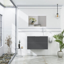 Royal Bathrooms Evora 800mm Graphite Grey Fluted Wall Hung Countertop Vanity Unit 2 Drawer With Lyon Basin - thumbnail 2