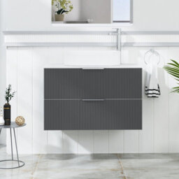 Royal Bathrooms Evora 800mm Graphite Grey Fluted Wall Hung Countertop Vanity Unit 2 Drawer With Lyon Basin - thumbnail 1