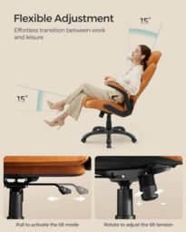 Songmics Office Chair, Ergonomic Gaming Chair, Adjustable Headrest, Tilt, Foldable Armrests, Self-Locking Castors, Caramel Brown - thumbnail 9