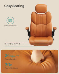 Songmics Office Chair, Ergonomic Gaming Chair, Adjustable Headrest, Tilt, Foldable Armrests, Self-Locking Castors, Caramel Brown - thumbnail 8