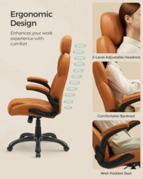 Songmics Office Chair, Ergonomic Gaming Chair, Adjustable Headrest, Tilt, Foldable Armrests, Self-Locking Castors, Caramel Brown - thumbnail 5
