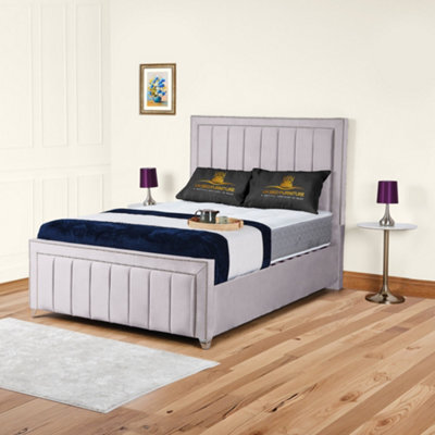 UKBEDFURNITURE Fiona Silver Plush Valvet Upholstered Bed Frame Only - Slatted Base - 48 Inch Headboard - image 1