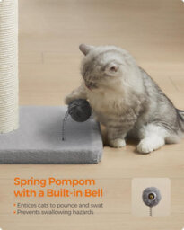 Songmics Cat Scratching Post, Tall Cat Scratcher For Cats, Sisal Scratch Pole, Spring Pompom With Built-In Bell, Dove Grey - thumbnail 5