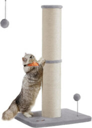 Songmics Cat Scratching Post, Tall Cat Scratcher For Cats, Sisal Scratch Pole, Spring Pompom With Built-In Bell, Dove Grey - thumbnail 8