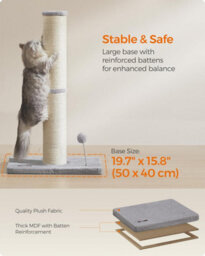 Songmics Cat Scratching Post, Tall Cat Scratcher For Cats, Sisal Scratch Pole, Spring Pompom With Built-In Bell, Dove Grey - thumbnail 6