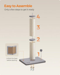 Songmics Cat Scratching Post, Tall Cat Scratcher For Cats, Sisal Scratch Pole, Spring Pompom With Built-In Bell, Dove Grey - thumbnail 7