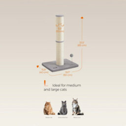 Songmics Cat Scratching Post, Tall Cat Scratcher For Cats, Sisal Scratch Pole, Spring Pompom With Built-In Bell, Dove Grey - thumbnail 2