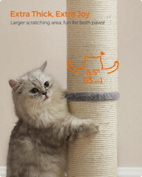 Songmics Cat Scratching Post, Tall Cat Scratcher For Cats, Sisal Scratch Pole, Spring Pompom With Built-In Bell, Dove Grey - thumbnail 3