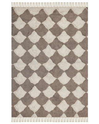 Wyld And Coco Cotton Soft Area Rug 160 X 230 Cm - Brown Beige Geometric Tassel Boho-Oriental Style - image 1