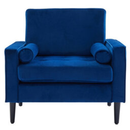 Living And Home Mid-Century Blue Fleece Fabric Single Sofa Armchair With Armrest Pillow - thumbnail 2