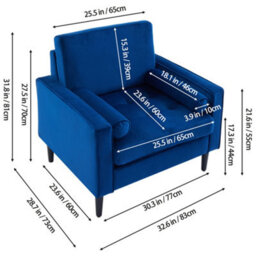 Living And Home Mid-Century Blue Fleece Fabric Single Sofa Armchair With Armrest Pillow - thumbnail 5